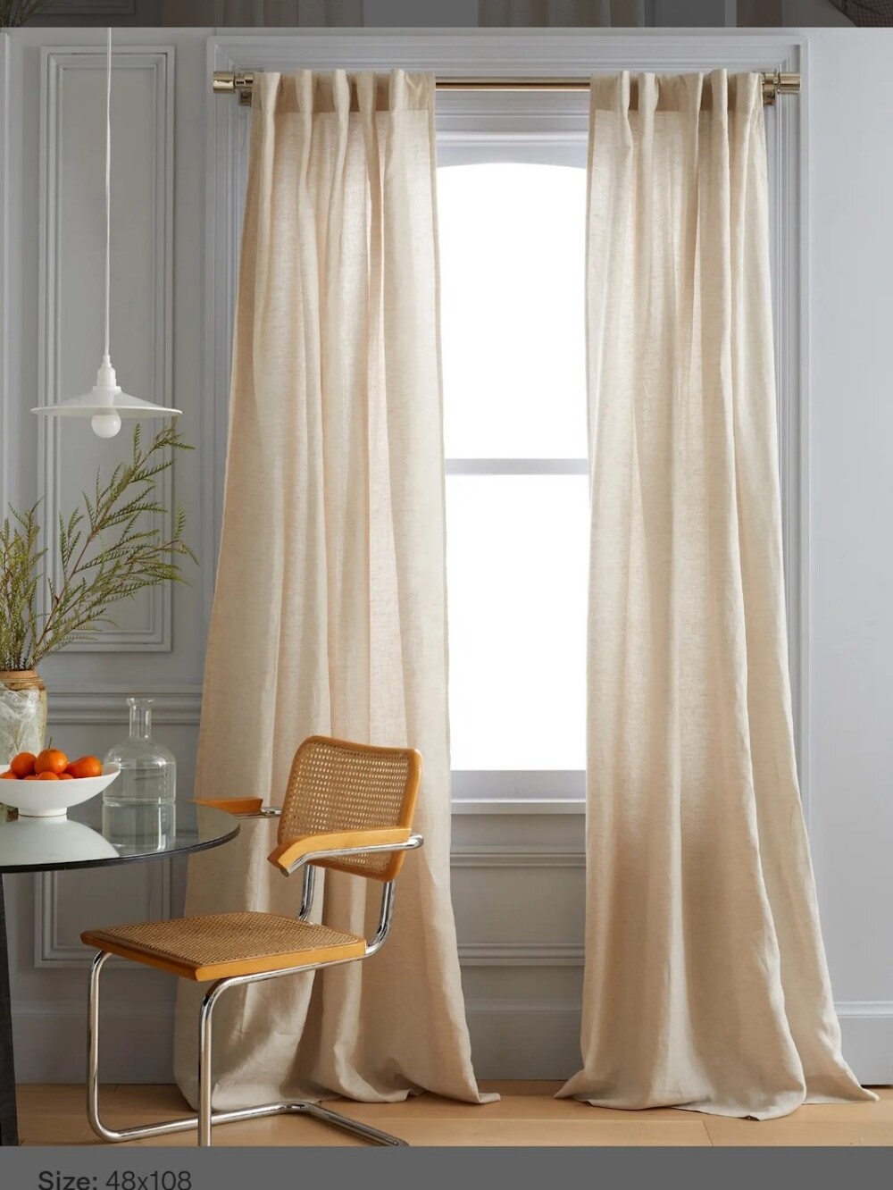 Quince 48x108 European Linen Light Filtering Flax 1 Panel Curtain 48"×108"